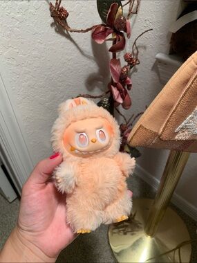 Labubu Plush Peach Furry Monster Toy for Small Pets